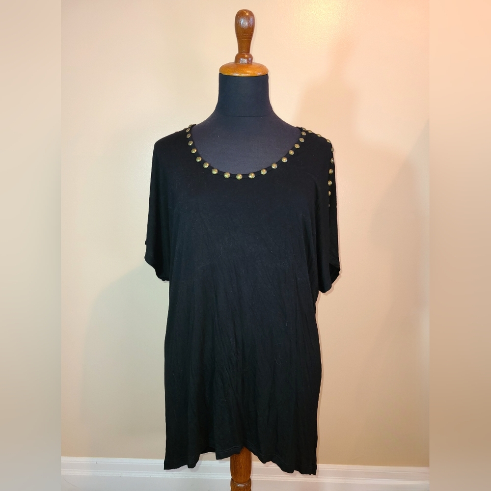 Artisan Woman Black Top with Gold Stud Accents